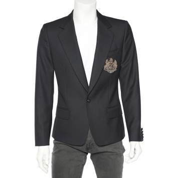 Pre Owned Dolce & Gabbana Midnight Blue Wool Logo Embroidered Single Breasted Blazer M 