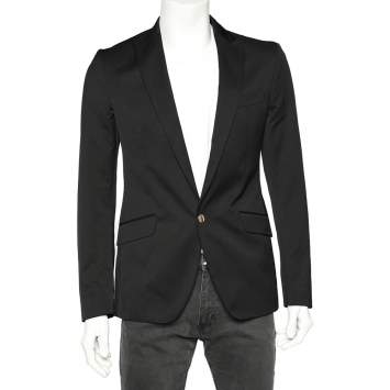 Pre Owned Dolce & Gabbana Black Coated Cotton Single Breasted Blazer S