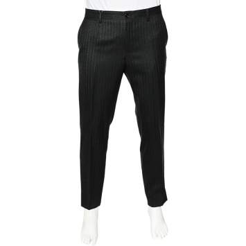 Pre Owned Dolce & Gabbana Charcoal Grey Wool Contrast Side Stripe Pants M