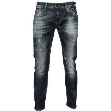 Pre Owned Dolce & Gabbana Blue Distressed Denim Gold Label Stretch Jeans XL