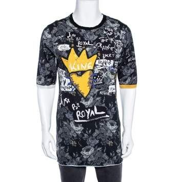 Pre Owned Dolce & Gabbana Grey Just Be Royal Print Cotton Long Crewneck T-Shirt S