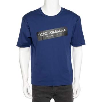 Pre Owned Dolce & Gabbana Blue Logo Printed Cotton Short Sleeve T-Shirt M