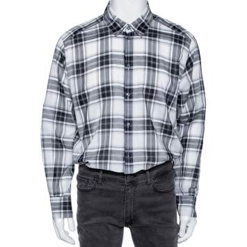 Pre Owned Dolce & Gabbana Grey Plaid Checked Cotton Gold Label Shirt XXXL 