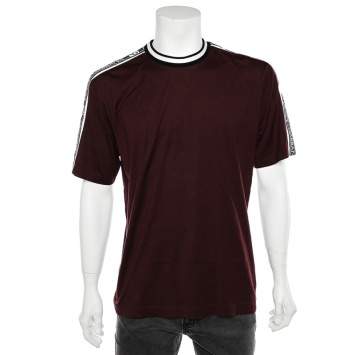 Pre Owned Dolce & Gabbana Burgundy Cotton Logo Band Detail Crewneck T-Shirt L