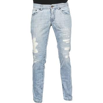 Pre Owned Dolce & Gabbana Blue Distressed Denim 14 Gold Fit Jeans S