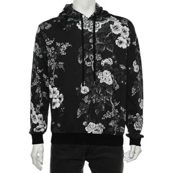 Pre Owned Dolce & Gabbana Monochrome Floral Printed Cotton Knit Hoodie L