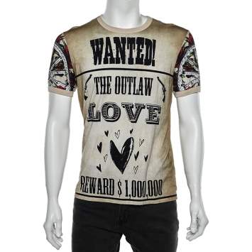 Pre Owned Dolce & Gabbana  Cream Wanted Printed Cotton Crewneck T-Shirt L