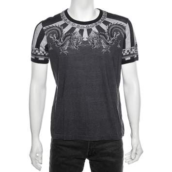 Pre Owned Dolce & Gabbana Grey Dragon Printed Cotton Crewneck T-Shirt L