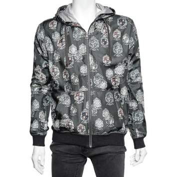 Pre Owned Dolce & Gabbana Grey Crest Silk Hooded Jacket M