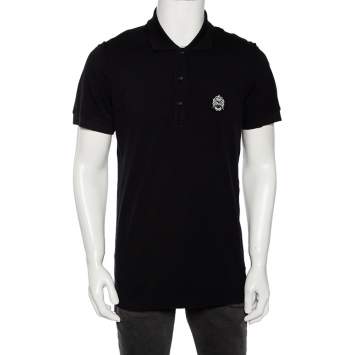 Pre Owned Dolce & Gabbana Black Cotton Pique Logo Crest Embroidered Polo T-Shirt L