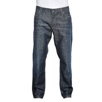 Pre Owned Dolce & Gabbana 14 Gold Navy Blue Denim Straight Leg Jeans 3XL