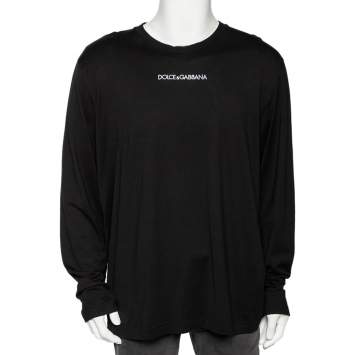 Pre Owned Dolce & Gabbana Black Logo Embroidered Cotton Long Sleeve T-Shirt 4XL
