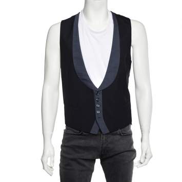 Pre Owned Dolce & Gabbana Navy Blue Wool Contrast Trim Sleeveless Vest M
