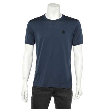 Pre Owned Dolce & Gabbana Blue Crown Embroidered Cotton Crewneck T-Shirt L