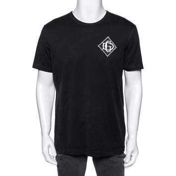 Pre Owned Dolce & Gabbana Black Cotton Logo Applique Detailed T-Shirt XL