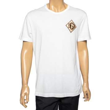 Pre Owned Dolce & Gabbana White Cotton Logo Applique Detailed T-Shirt XXL