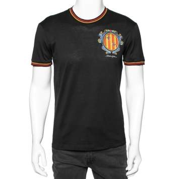 Pre Owned Dolce & Gabbana Black Printed Cotton Crew Neck T Shirt S