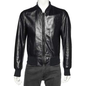 Pre Owned Dolce & Gabbana Black Leather Zip Front Jacket S