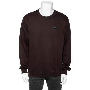Pre Owned Dolce & Gabbana Brown Knit Logo Patch Long Sleeve Sweater XL