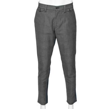 Pre Owned Dolce & Gabbana Grey Cotton & Blue Distressed Denim Paneled Pants M
