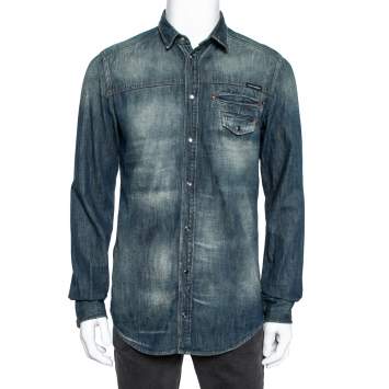 Pre Owned Dolce & Gabbana Navy Blue Denim Sicilia Shirt M