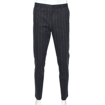 Pre Owned Dolce & Gabbana Charcoal Grey Striped Cotton Pants L