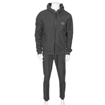 Pre Owned Dolce & Gabbana Grey Checkered Cotton Hooded Jacket & Pant Suit L / XL