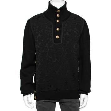 Pre Owned Dolce & Gabbana Black Wool Knit & Jacquard Button Detail Jumper XL