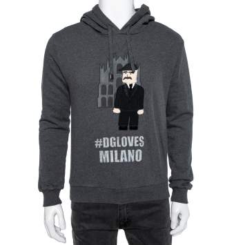 Pre Owned Dolce & Gabbana Grey Knit Patchwork Detail Hooded Sweatshirt S
