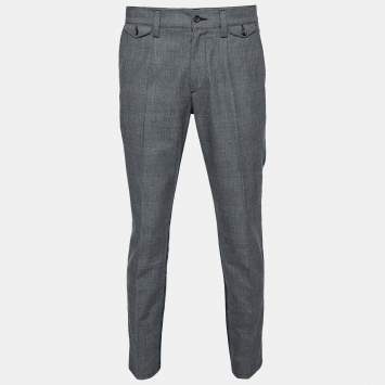 مملوكة مسبقًا Dolce & Gabbana Checkered Cotton & Distressed Denim Paneled Pants S