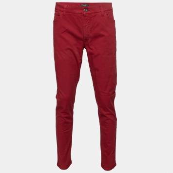 Pre Owned Dolce & Gabbana Burgundy Denim Jeans XXL