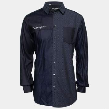 Pre Owned Dolce & Gabbana Navy Blue Cotton Paneled Button Front Shirt XXL