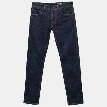Pre Owned Dolce & Gabbana Navy Blue Denim Bee Embroidered Jeans S