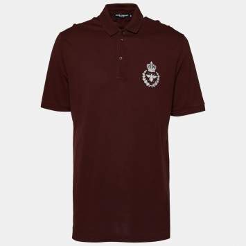 Pre Owned Dolce & Gabbana Brown Cotton Embroidered Polo T-Shirt XXL