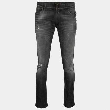 Pre Owned Dolce & Gabbana Charcoal Grey Distressed Denim Fit 14 Stretch Jeans L