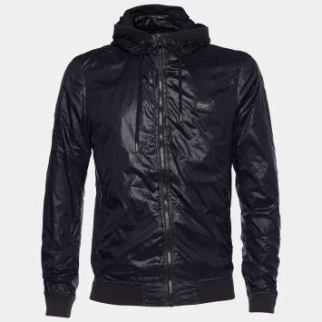 Pre Owned Dolce & Gabbana Black Synthetic Zip Front Hooded Jacket M