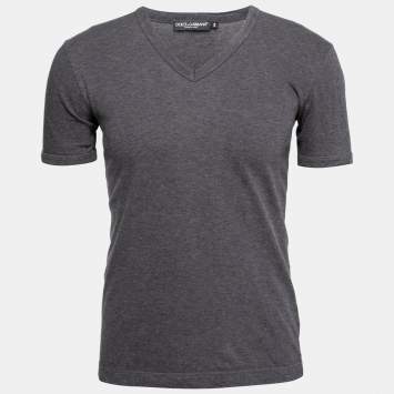 Pre Owned Dolce & Gabbana Grey Cotton Short Sleeve V-Neck T-Shirt S