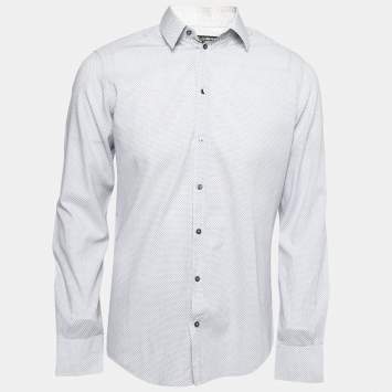 Pre Owned Dolce & Gabbana White Printed Cotton Button Front Shirt M