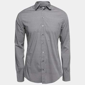 Pre Owned Dolce & Gabbana Grey Printed Cotton Sicilia Button Front Shirt L