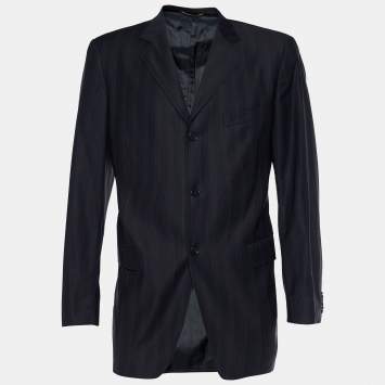 Pre Owned Dolce & Gabbana Midnight Blue Striped Wool Single Breasted Blazer XL