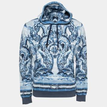 Pre Owned Dolce & Gabbana Blue Cotton Sicilian Majolica Print Hoodie L
