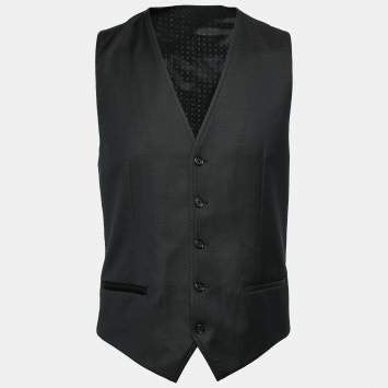 Pre Owned Dolce & Gabbana Black Polka Dotted Wool Waistcoat M