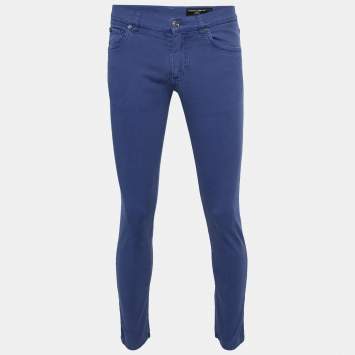 Pre Owned Dolce & Gabbana Blue Dyed Cotton Gold Fit Stretch Trousers M