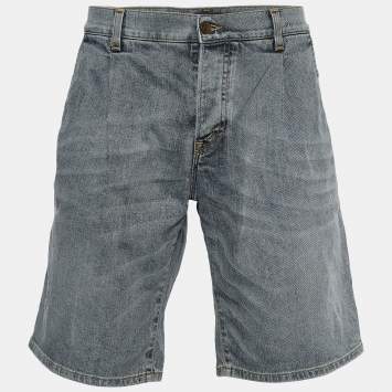 Pre Owned Dolce & Gabbana Indigo Light Wash Distressed Denim Shorts Waist 37" 