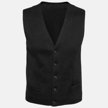 Pre Owned Dolce & Gabbana Black Cotton Knit Button Front Waistcoat L