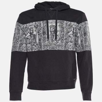 Pre Owned Dolce & Gabbana Grey Cotton Norman King Print Hooded Sweatshirt M