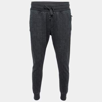 Pre Owned Dolce & Gabbana Black Cotton DG Printed Track Pants M