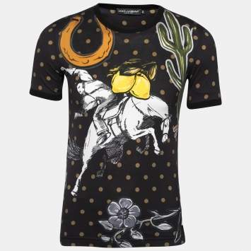 Pre Owned Dolce & Gabbana Navy Blue Printed Cotton Crewneck T-Shirt XS