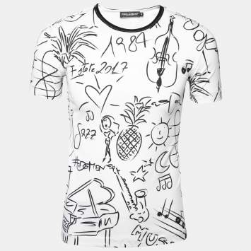 Pre Owned Dolce & Gabbana White Printed Cotton Short Sleeve T-Shirt XS