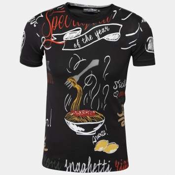 Pre Owned Dolce & Gabbana Black Printed Cotton Crewneck T-Shirt XS
